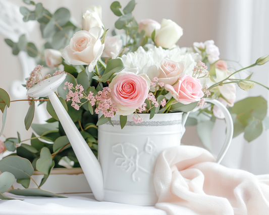 White Watering Can Of Flowers Diamond Art Kit