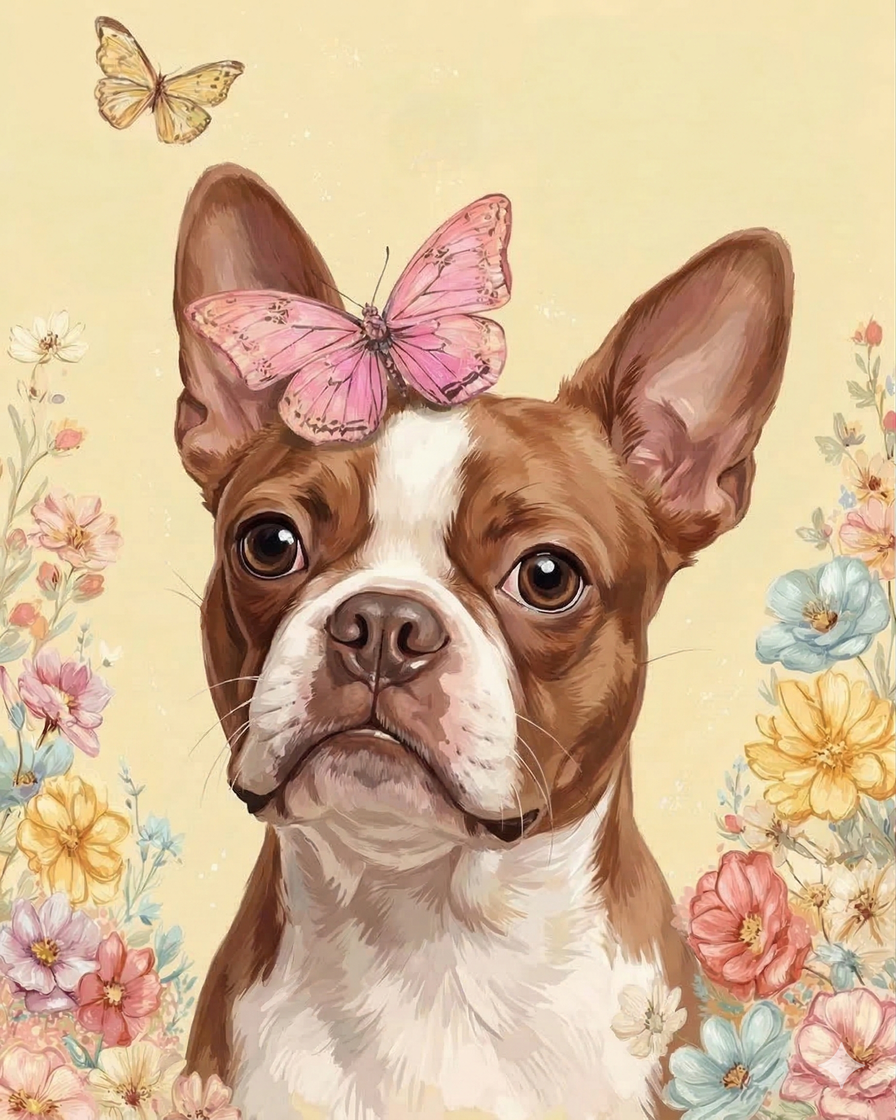 Pink Butterfly Spring Red Boston Terrier Diamond Art Kit