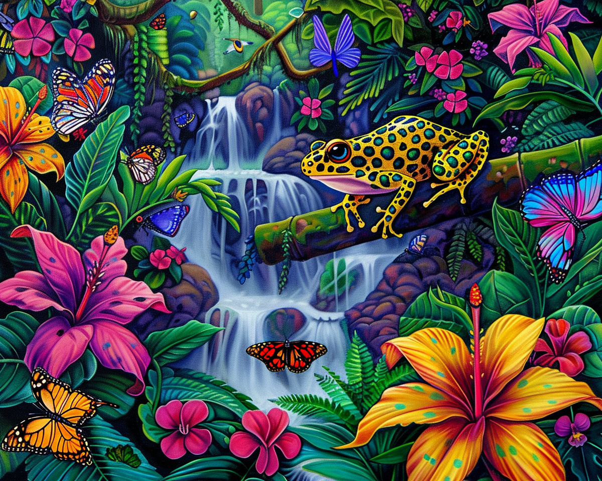 Green Spotted Yellow Frog Waterfalls Diamond Art Kit