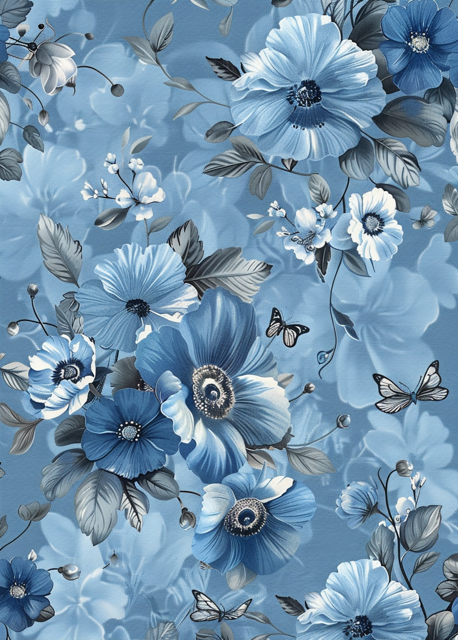 Light Blue Flowers Cream Butterflies Diamond Art Kit