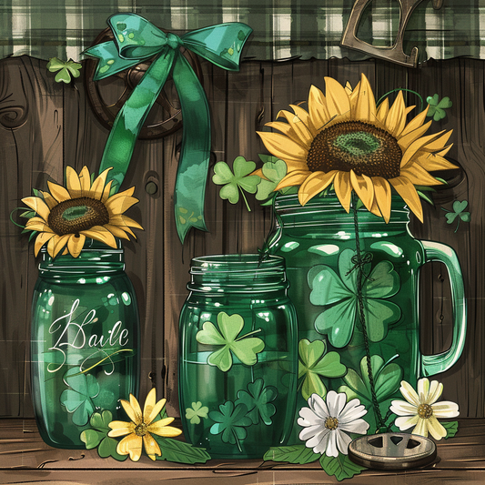 Sunflowers And Green Jars Diamond Art Kit