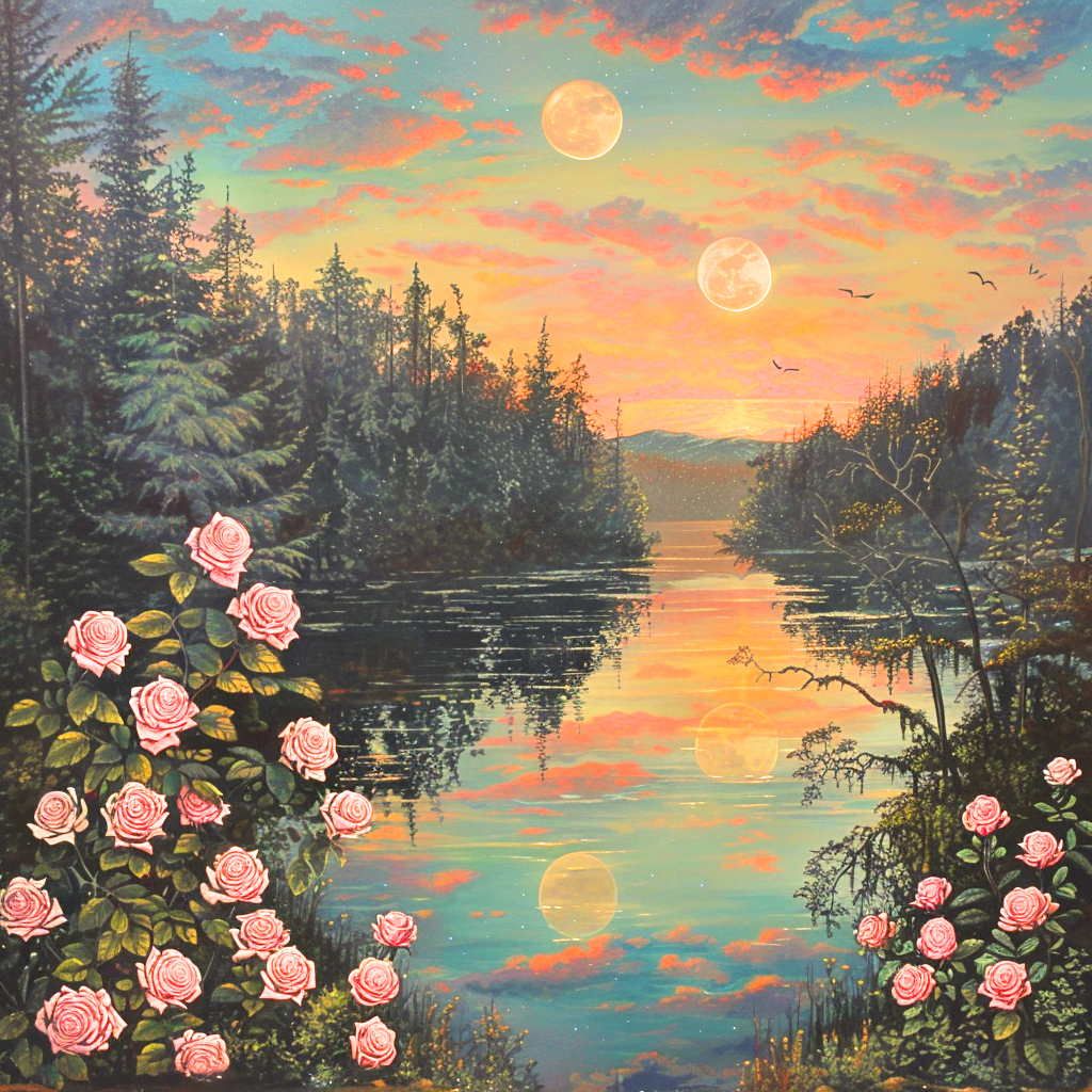 Pink Rosebush Double Moons Diamond Art Kit