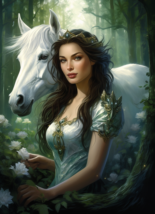 Whitehorse And Dark Hair Maiden Diamond Art Kit