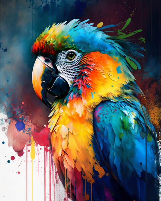 Splattered Paint Rainbow Parrot Diamond Art Kit