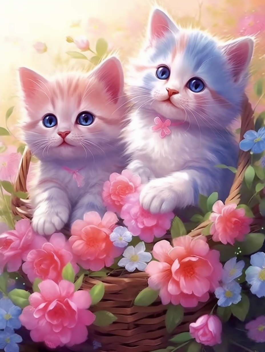 Kitten Flower Basket Diamond Art Kit