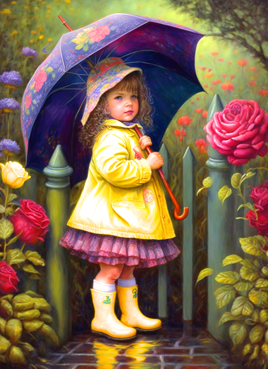 Rose Garden Yellow Boot Little Girl Diamond Art Kit