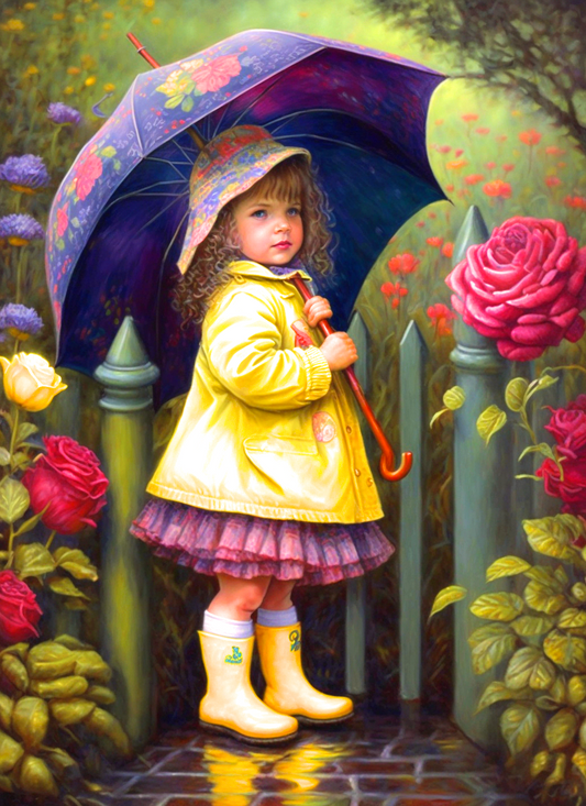 Rose Garden Yellow Boot Little Girl Diamond Art Kit