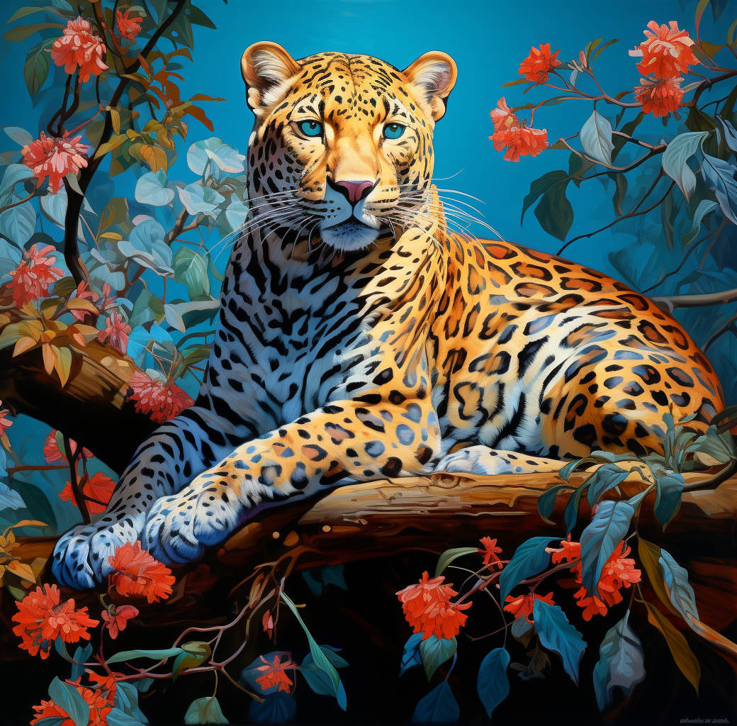 Blue Background Leopard Branch Diamond Art Kit