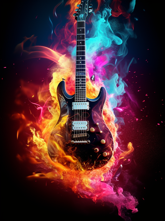 Colorful Flames Electric Guitar Diamond Art Kit