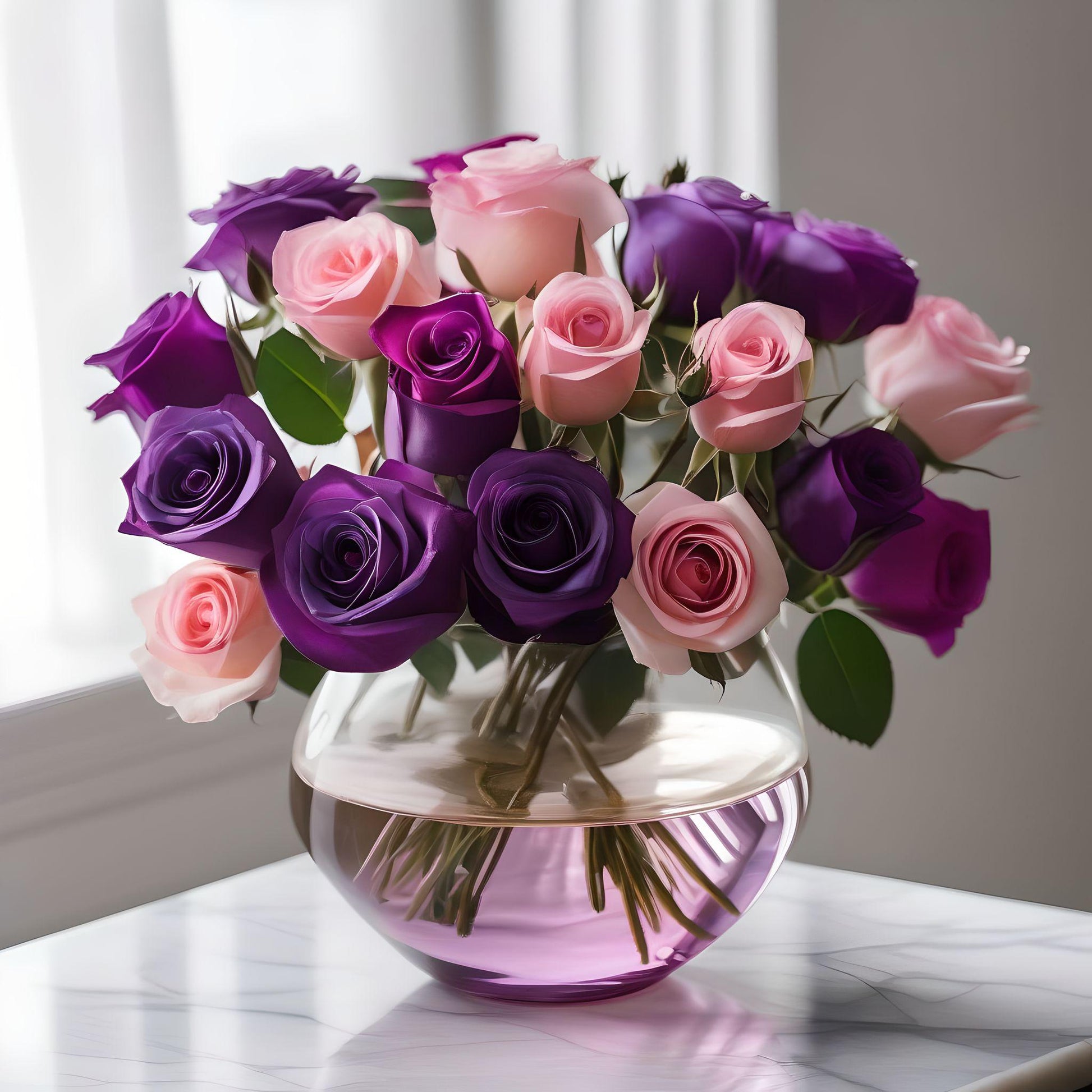Pink Purple Roses Glass Vase Diamond Art Kit
