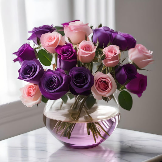 Pink Purple Roses Glass Vase Diamond Art Kit
