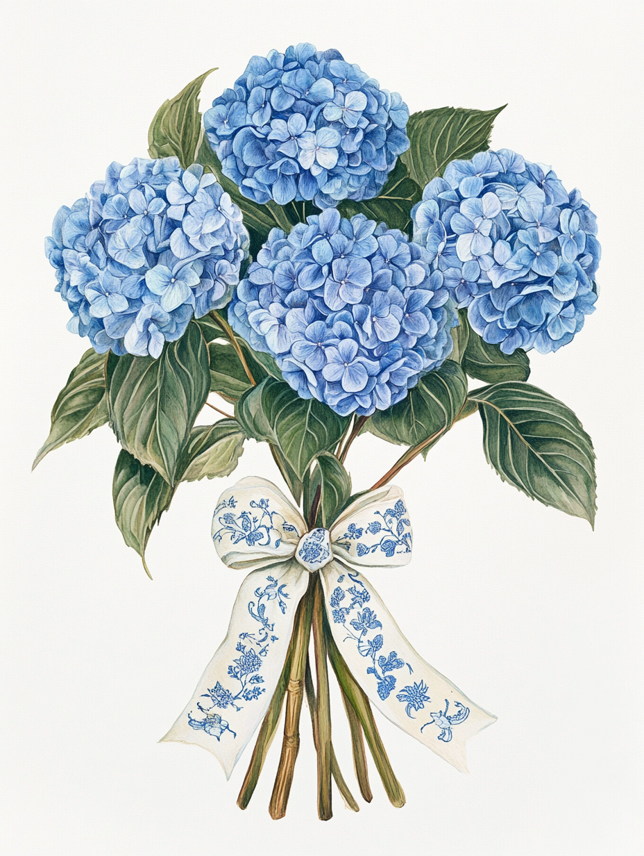 Four Blue Hydrangea Bouquet Diamond Art Kit
