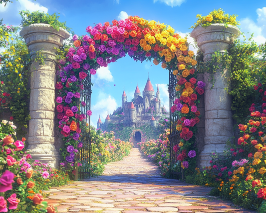 Rainbow Roses Castle Gates Diamond Art Kit