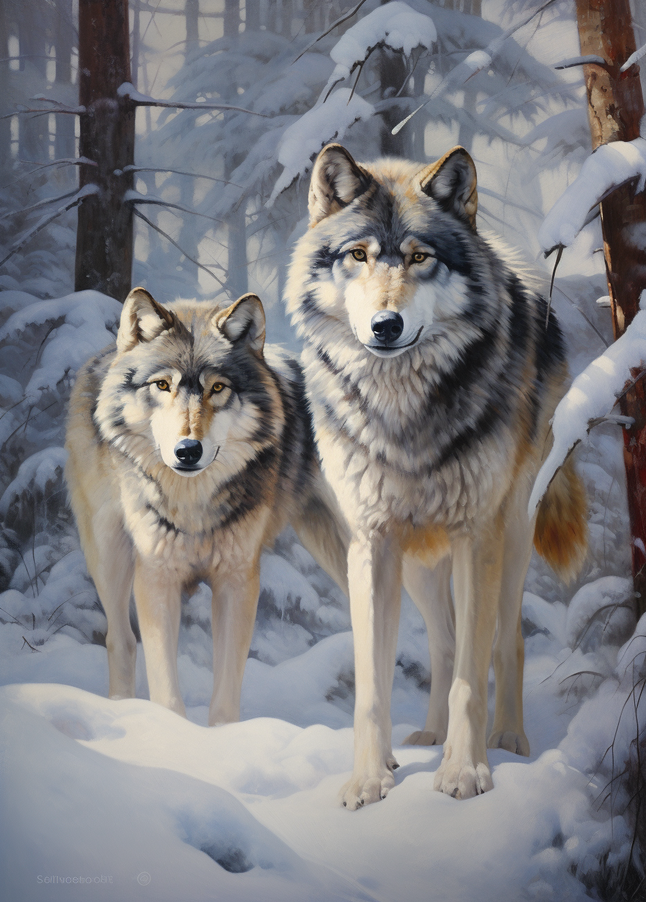 Two Wolves In The Snow Diamond Art Kit