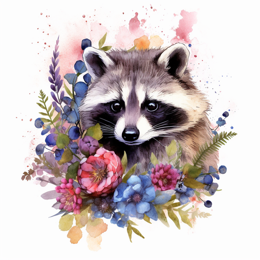 Raccoon Flower Watercolor Diamond Art Kit