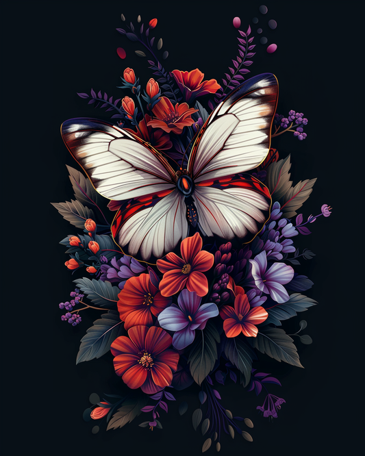 White Butterfly Flowers Diamond Art Kit