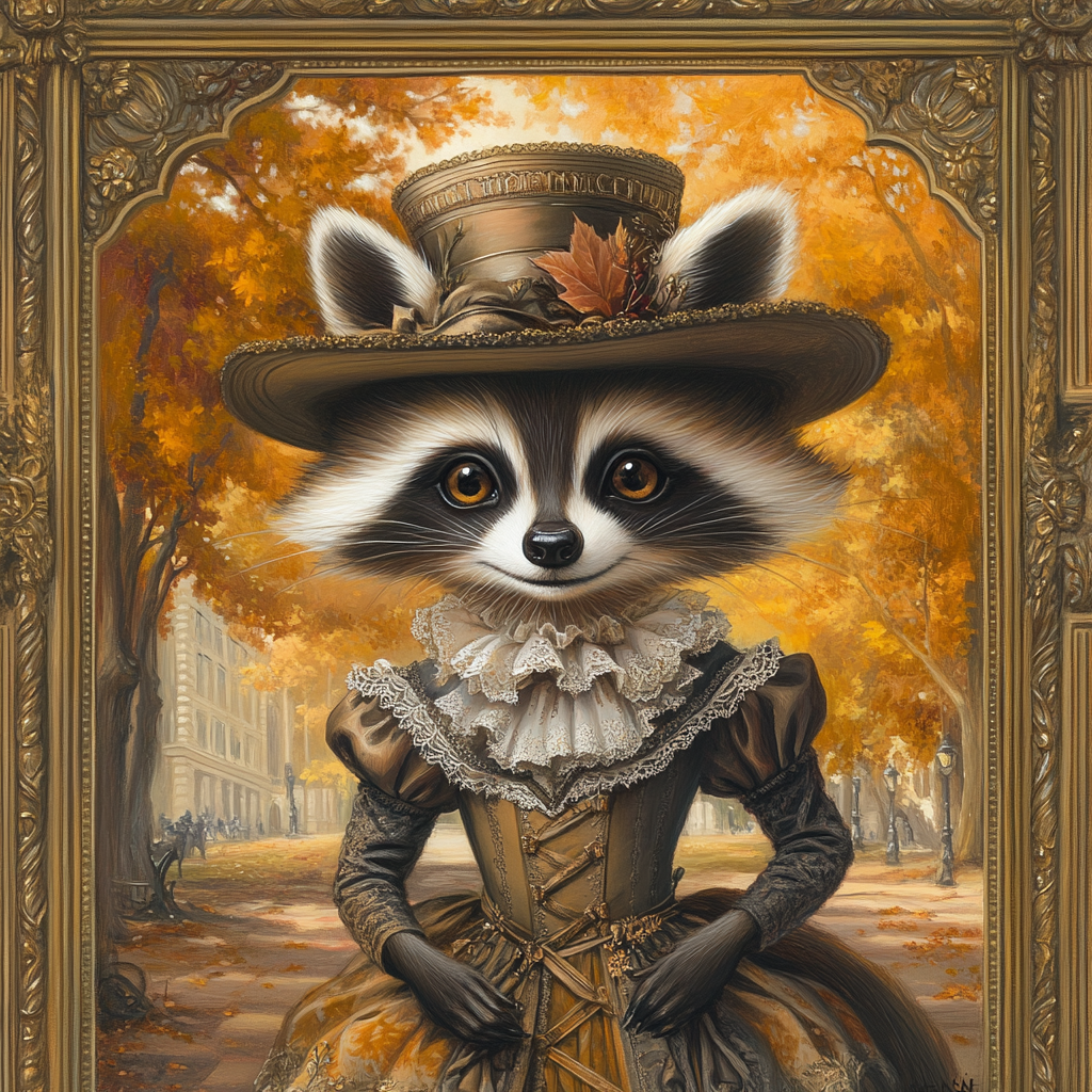 Fall Day Victorian Raccoon Diamond Art Kit