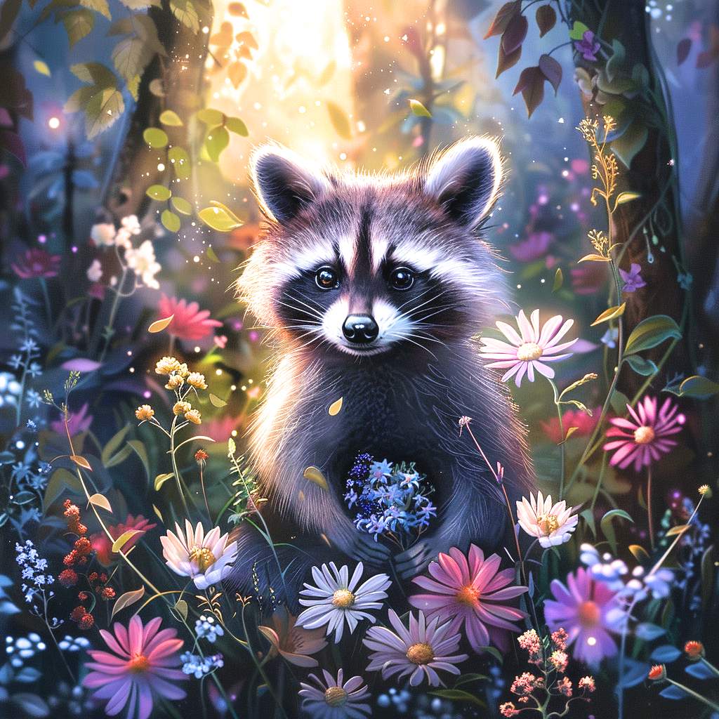 Forest Of Flowers Raccoon Diamond Art Kit