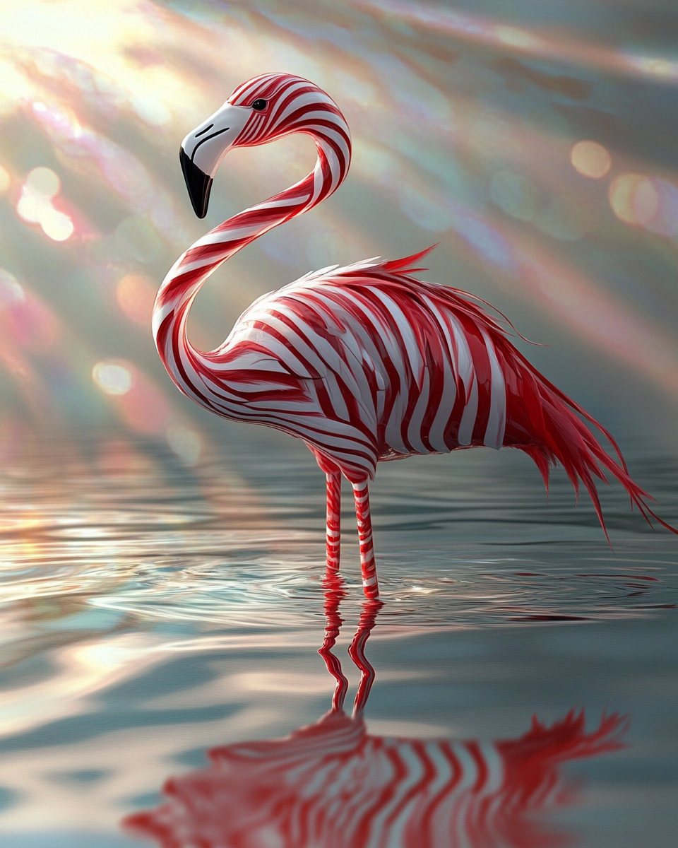 Red White Striped Flamingo Diamond Art Kit