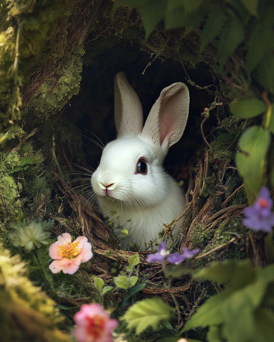 Flowers And White Rabbit Burrow Diamond Art Kit