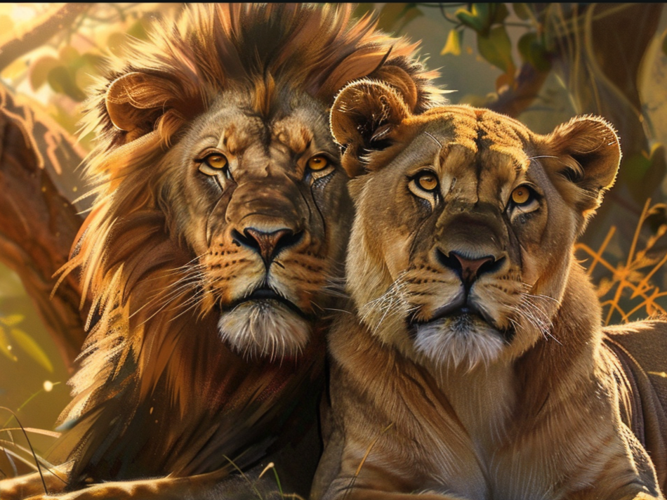 Two Lions Close Up Diamond Art Kit