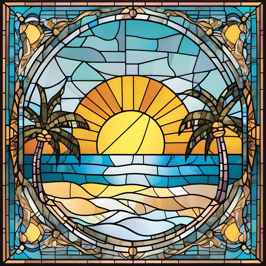 Two Palm Tree Sunset Abstract Diamond Art Kit