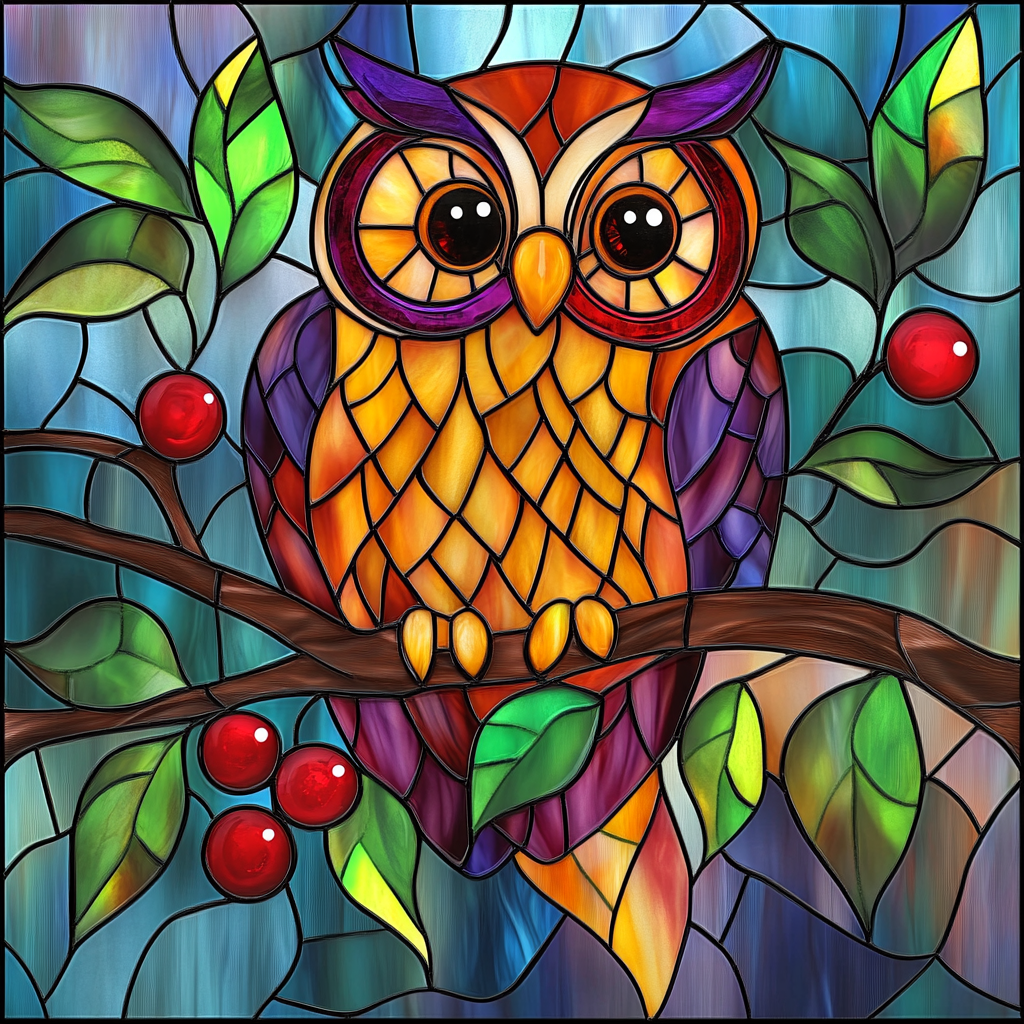 Abstract Owl And Berries Diamond Art Kit