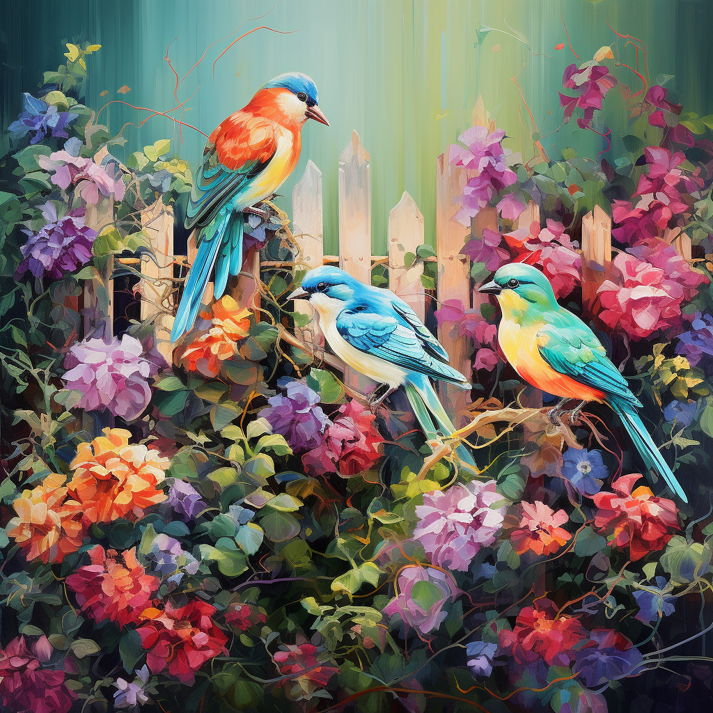 Picket Fence And Three Birds Diamond Art Kit