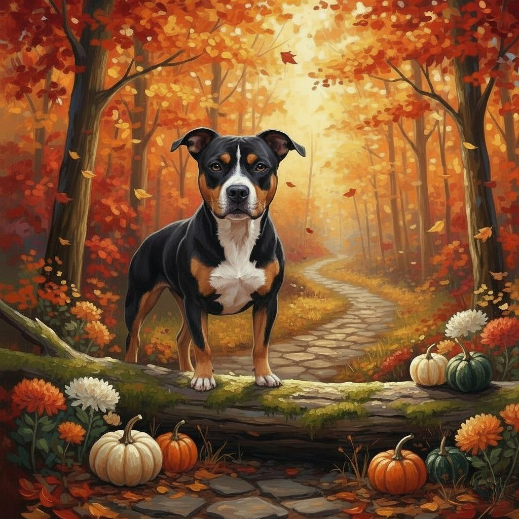 Autumn Forest Pitbull Terrier Diamond Art Kit