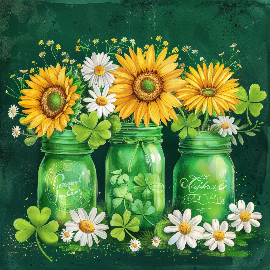 Clovers And Flowers Three Jars Diamond Art Kit