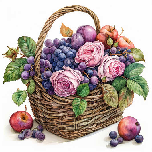 Basket Of Fruit And Roses Diamond Art Kit
