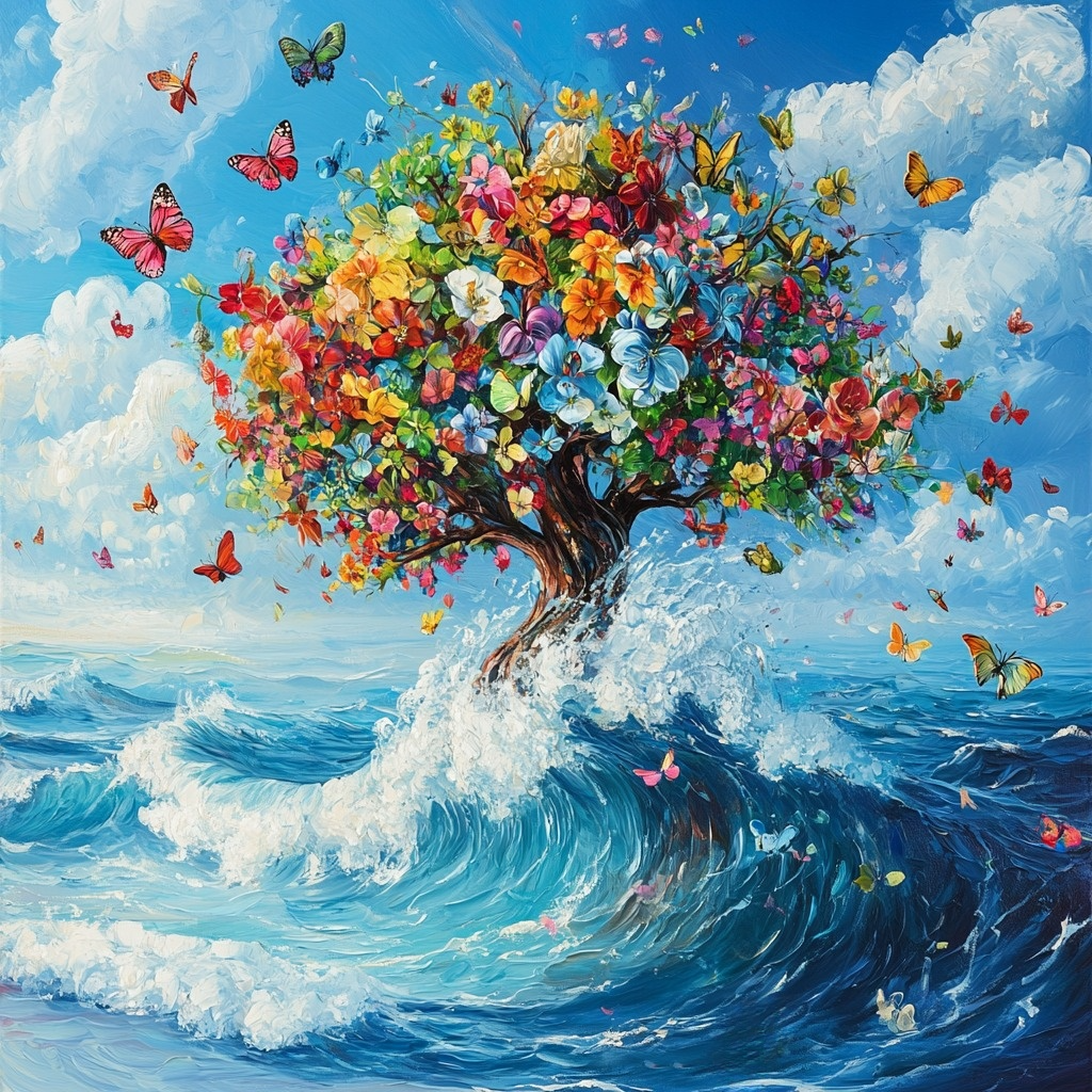 Tree Of Flowers Ocean Diamond Art Kit