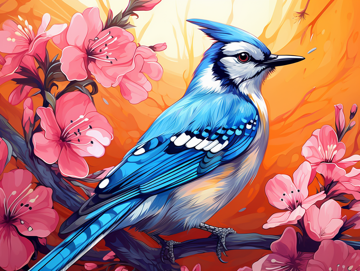 Pink Blossom Bluejay Diamond Art Kit