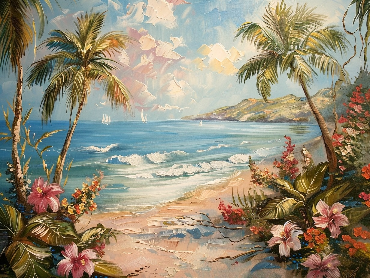 Hibiscus Lined Beach Path Diamond Art Kit