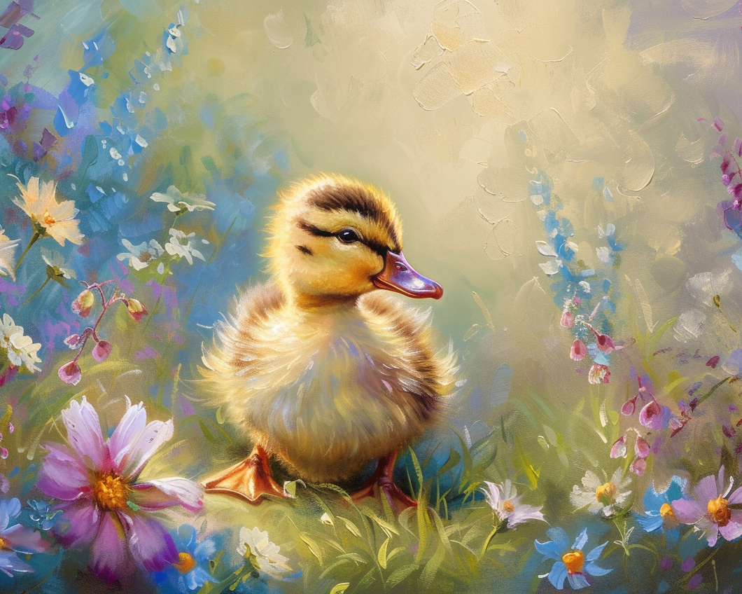 Duckling In Flowers Diamond Art Kit
