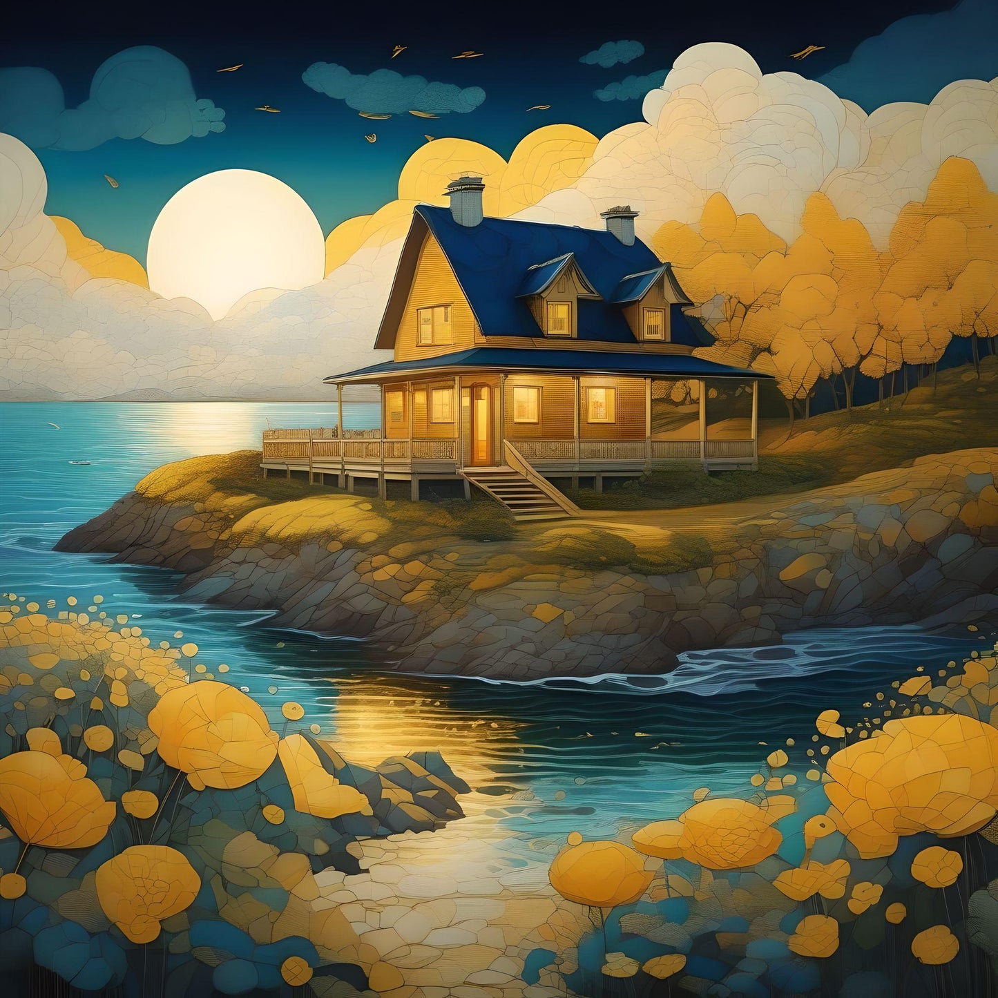 Golden Glow Lakehouse Diamond Art Kit