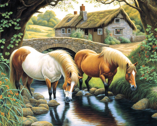 Horse Drinking Brook Diamond Art Kit
