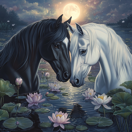 White Blackhorse Moonlight Diamond Art Kit