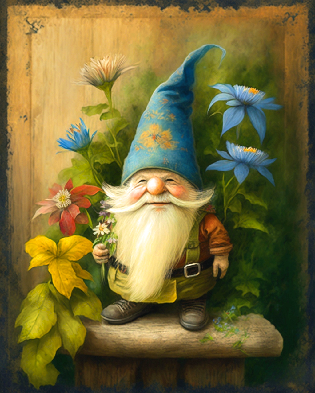 Gnome And Flowers Diamond Art Kit