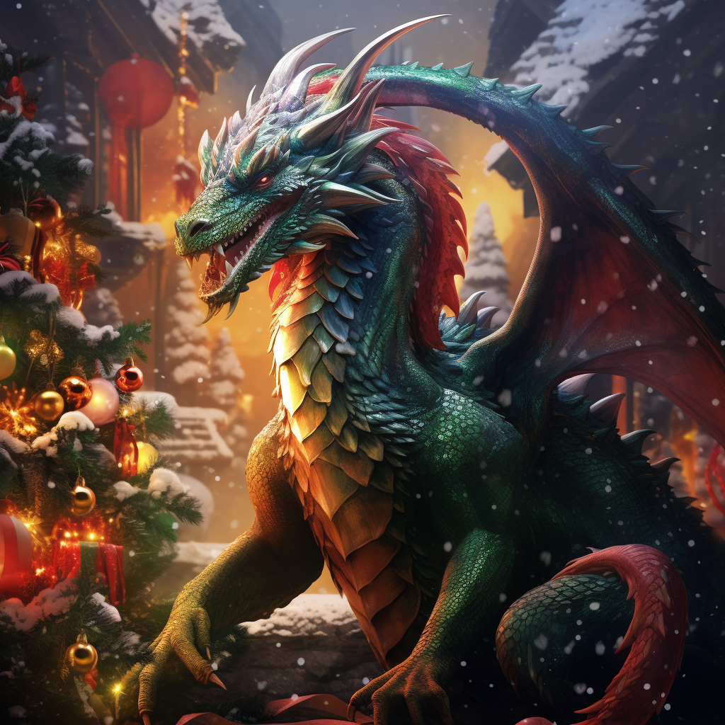 Dragon At Christmas Diamond Art Kit