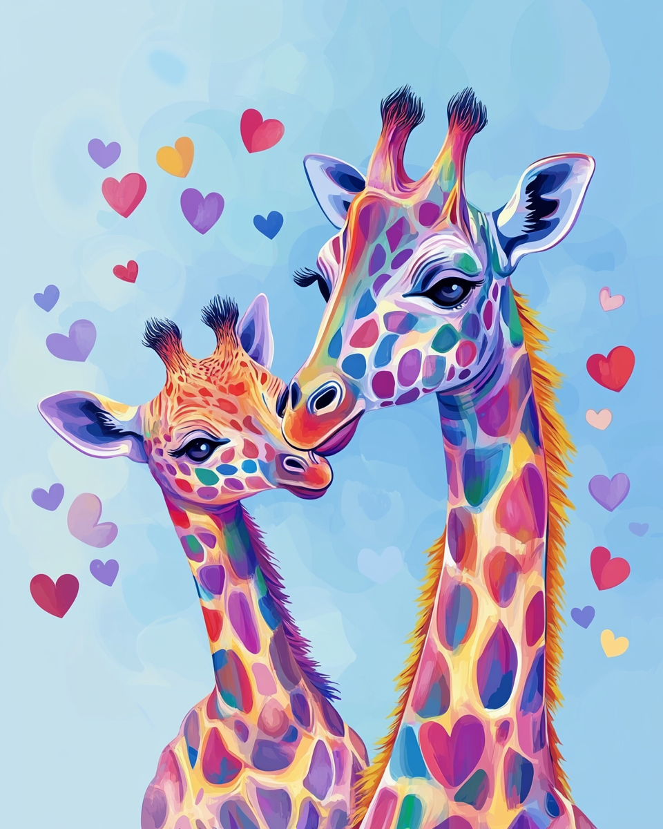 Colorful Hearts And Giraffes Diamond Art Kit