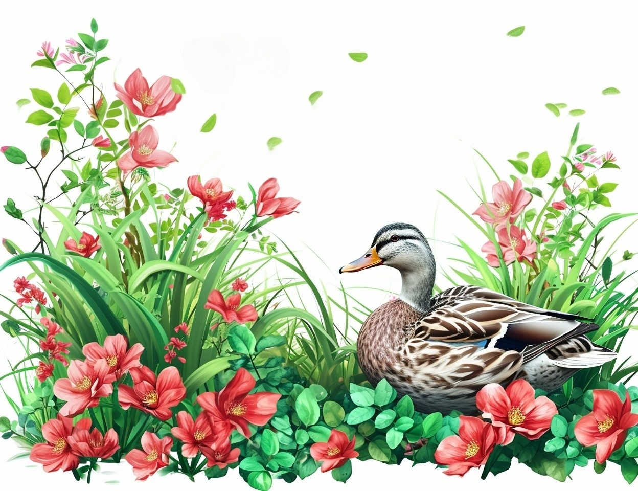 Duck Red Flowers Diamond Art Kit