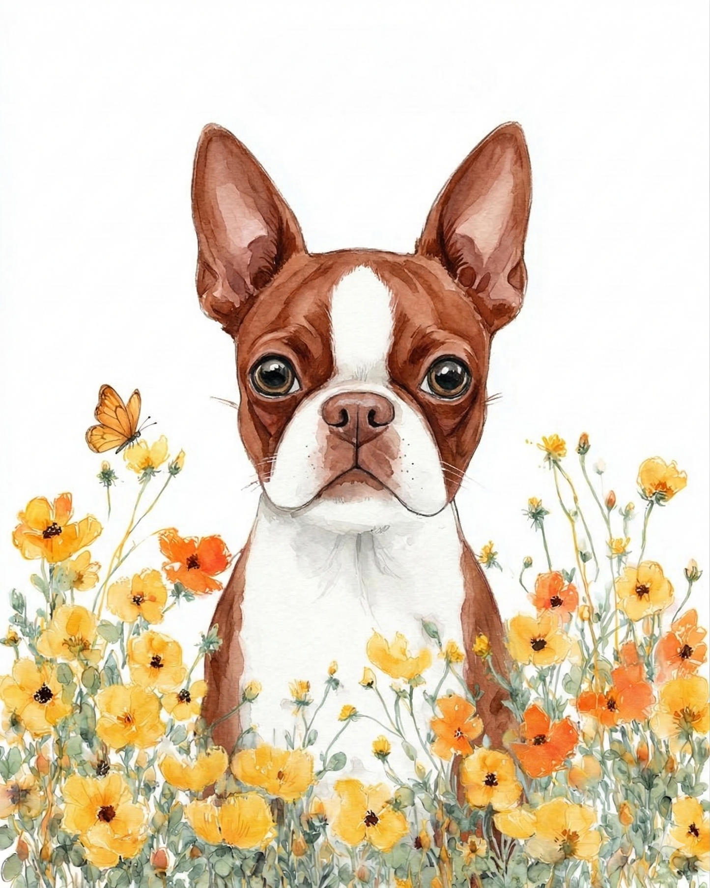 Yellow Poppies Red Boston Terrier Diamond Art Kit