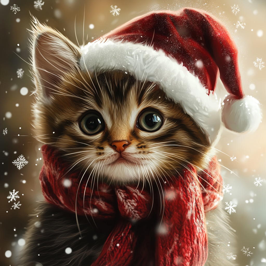 Striped Kitten Santa Hat Diamond Art Kit