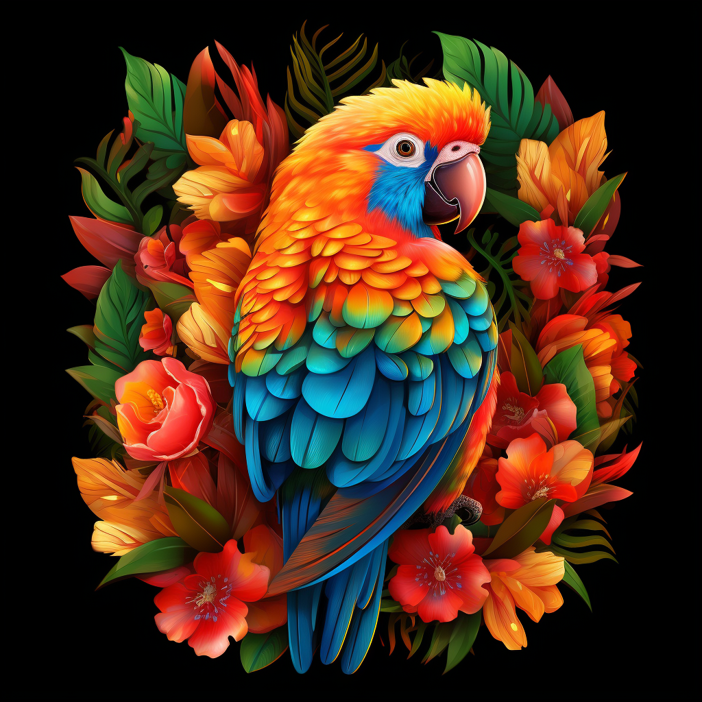 Orange Flower Parrot Diamond Art Kit
