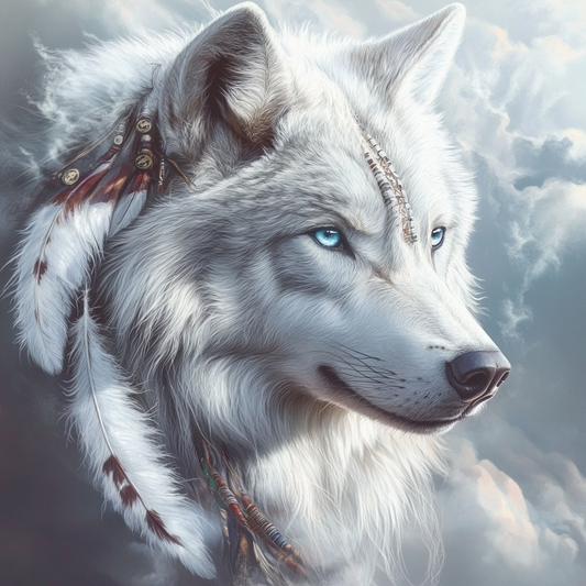 White American Indian Feather Wolf Diamond Art Kit