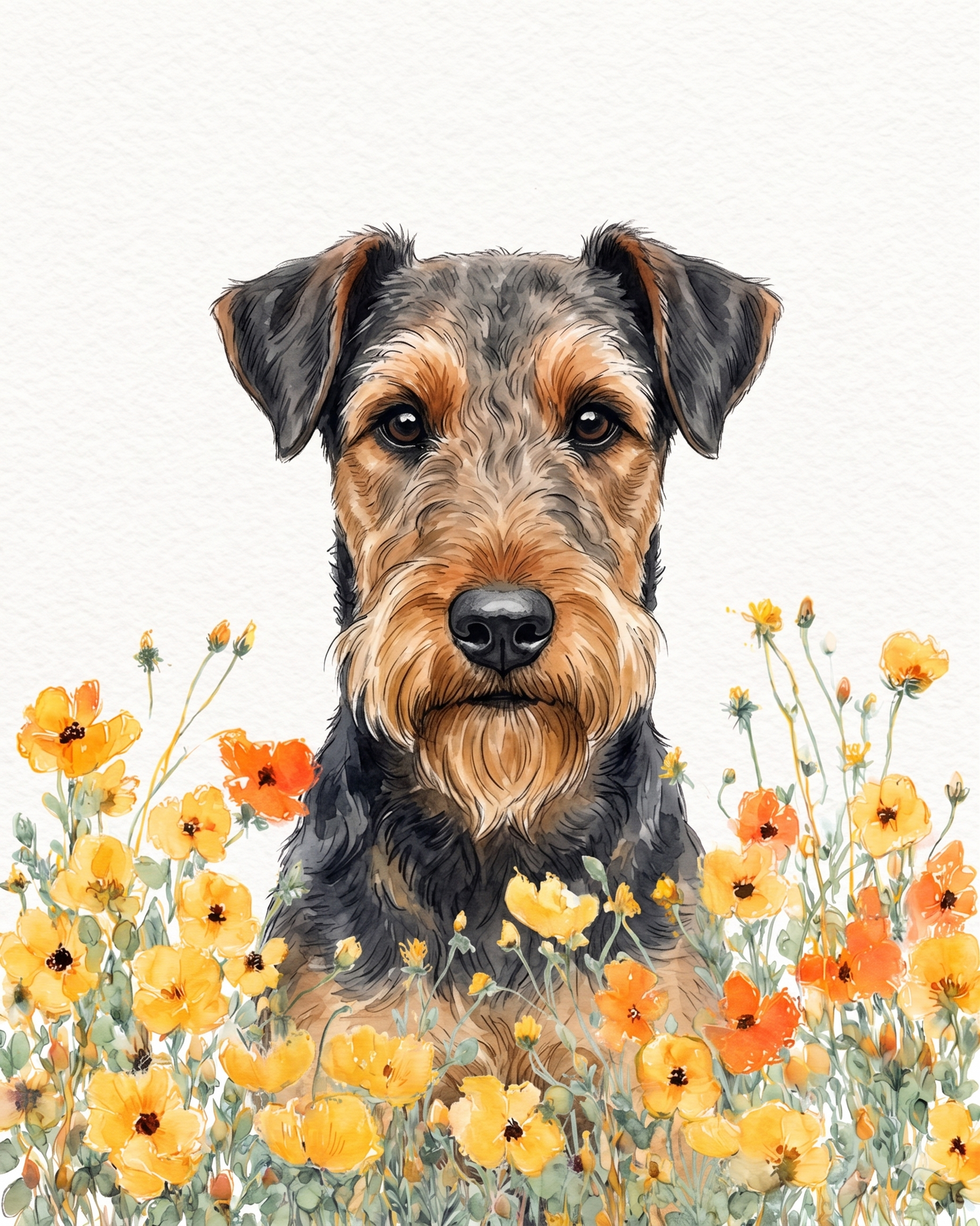 Yellow Poppies Airedale Terrier Diamond Art Kit