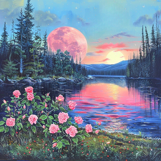 Lakeside Pink Roses Diamond Art Kit