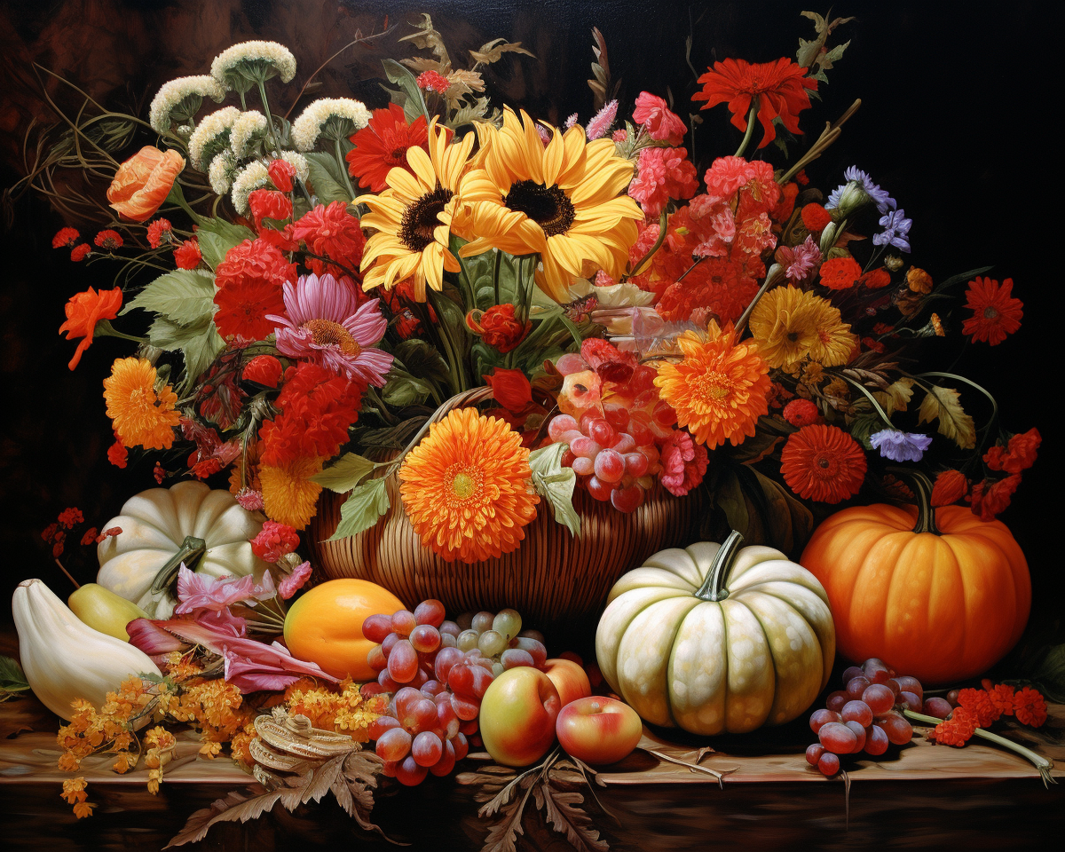 Flower Basket And Pumpkins Diamond Art Kit