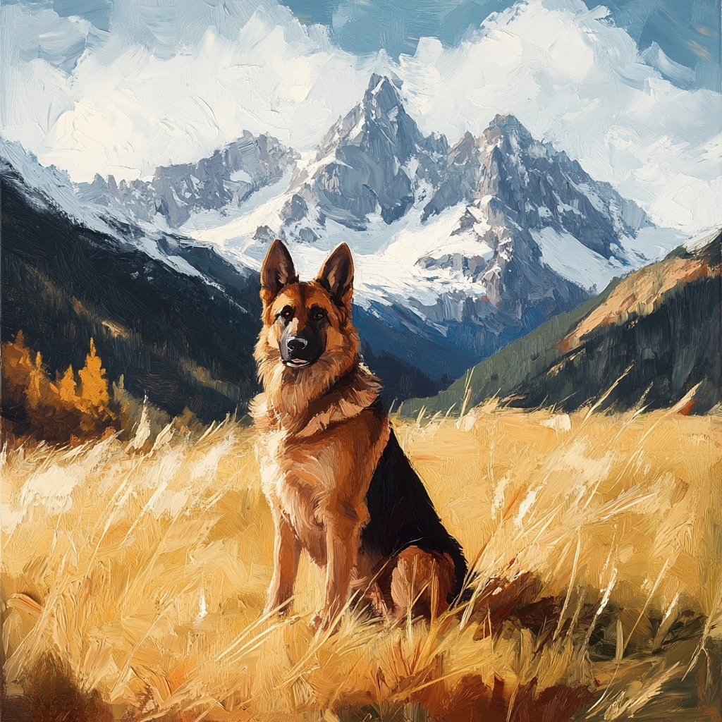 German Shepherd Mountain Landscape Diamond Art Kit